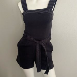 Black Striped-Trim Romper Jumpsuit